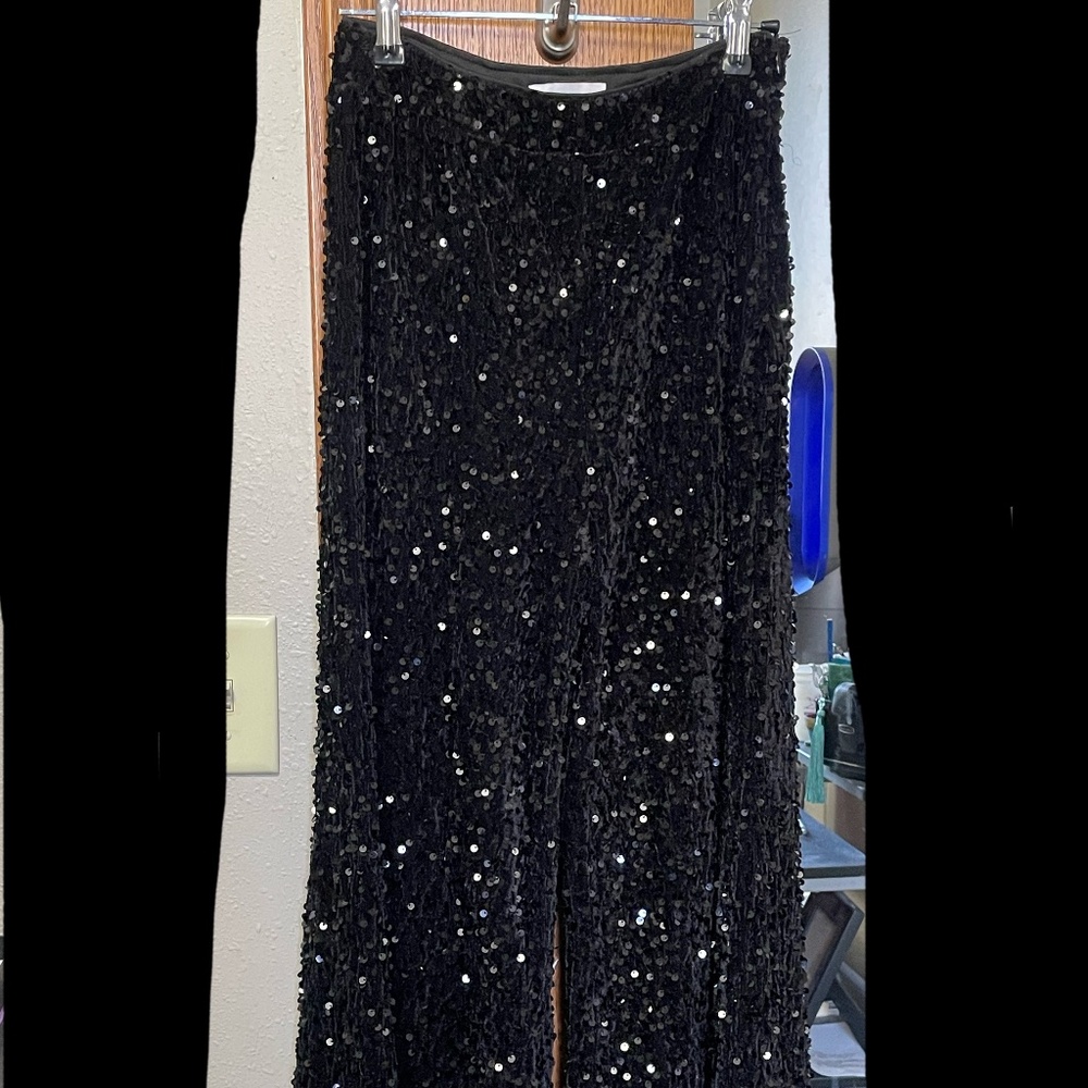 Black Sequin Wide Leg Pants